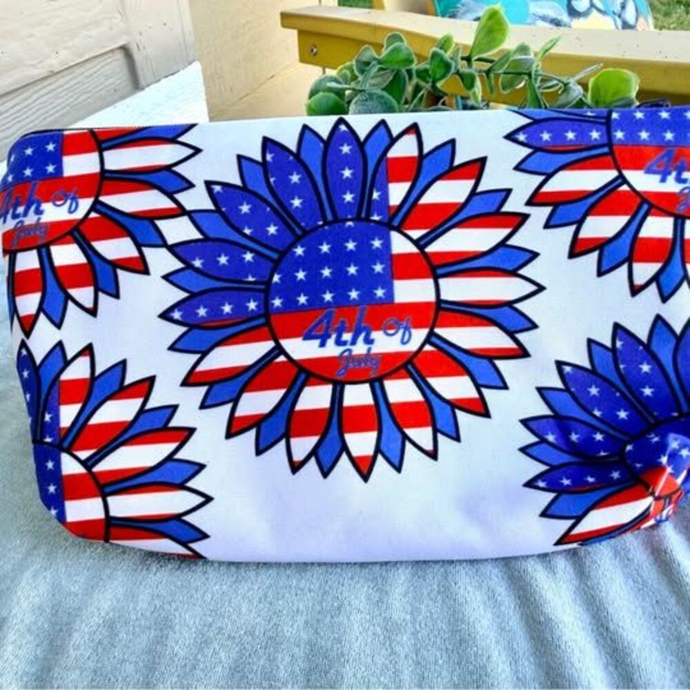Patriotic Sunflower Makeup Bag 4th of July USA Cosmetic Pouch Zipper Case NEW